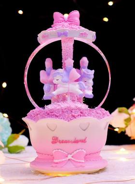 新品旋转木马花样年华创意发光发亮音乐盒玻璃水球房间装饰品摆件