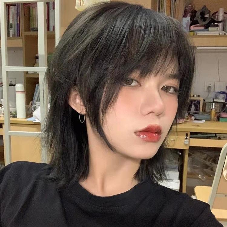 新款直销狼尾假发男女长发日系黑棕色武士头中分鲻鱼头韩版帅气全