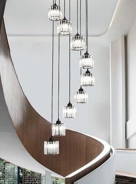 奥美优o梯长吊灯现代简约复式楼楼水晶美式CSI轻高奢别墅层旋转Lf