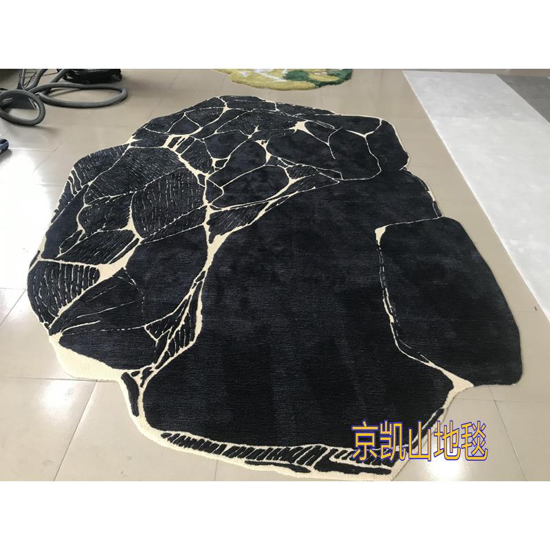 现代简约黑色椭圆形格子格子中式客厅茶几地毯餐厅书房卧室床前毯