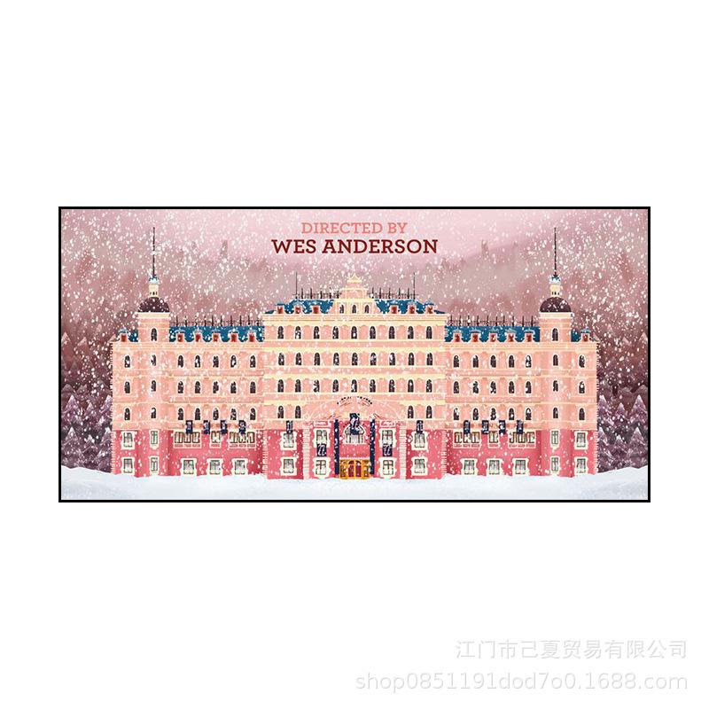 布达佩斯大饭店装饰画客厅沙发背景墙欧式复古挂画粉色城堡建筑画图片