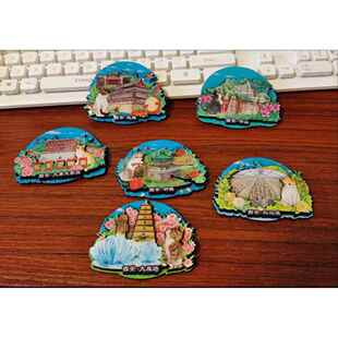 国潮木质手绘冰箱贴西安景点大雁塔钟楼兵马俑猫咪可爱风手绘