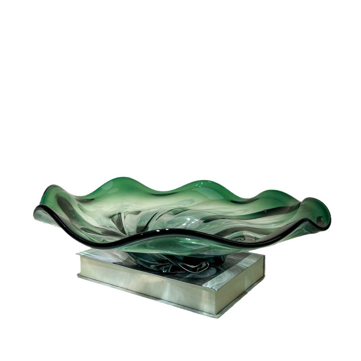 现代简约祖母绿手工琉璃水果盘客厅餐桌茶几样板间高级感装饰摆件