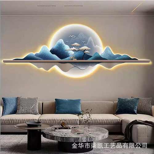现代轻奢客厅装饰画背有靠山高级感LED发光灯画墙画山水麋鹿挂画
