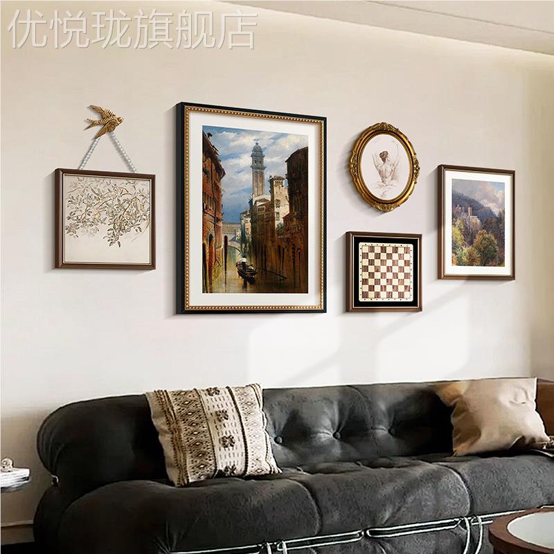 网红代美式墙客厅挂沙发背景文装饰画欧式建筑现风景壁画艺风画组图片
