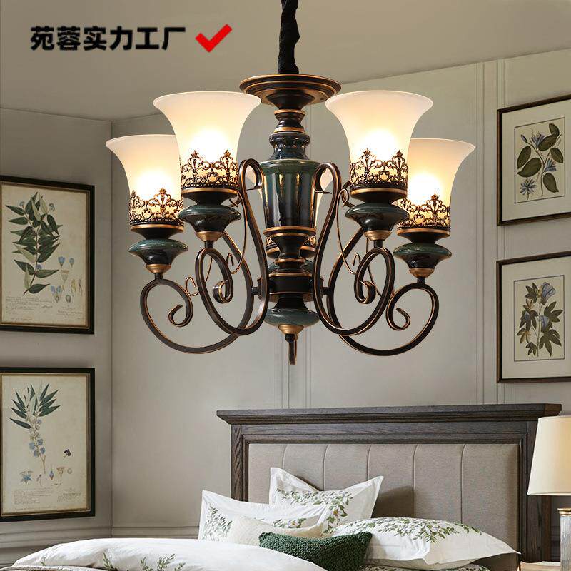 客厅陶瓷吊灯欧式复古灯具餐厅灯卧室灯铁艺田园简约艺术美式吊灯