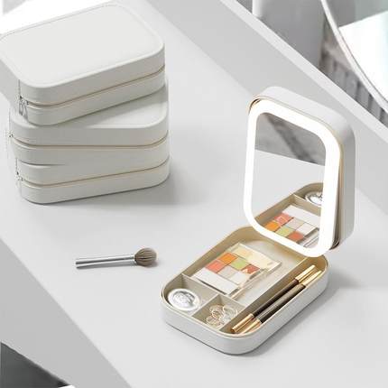 镜子随身携带led化妆镜带灯办公室桌面ins风网红台式带灯折叠智能