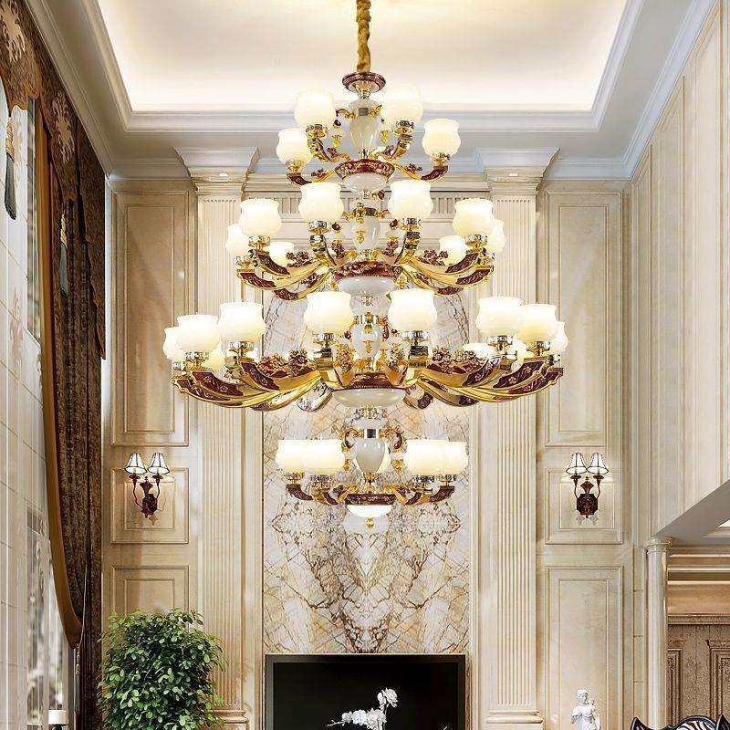 欧式客厅别墅酒店大厅吊灯复式楼挑高楼梯间样板房防尘多层大吊灯