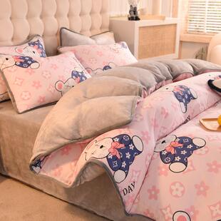 正品冬季棉全加绒件牛奶绒四套单面绒被套加厚法兰绒珊秋瑚绒床单