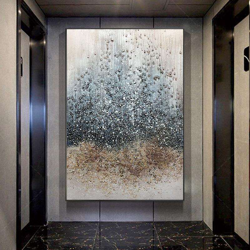 纯手绘油画轻奢石子装饰画抽象玄关挂画竖版北欧后现代壁画大尺寸