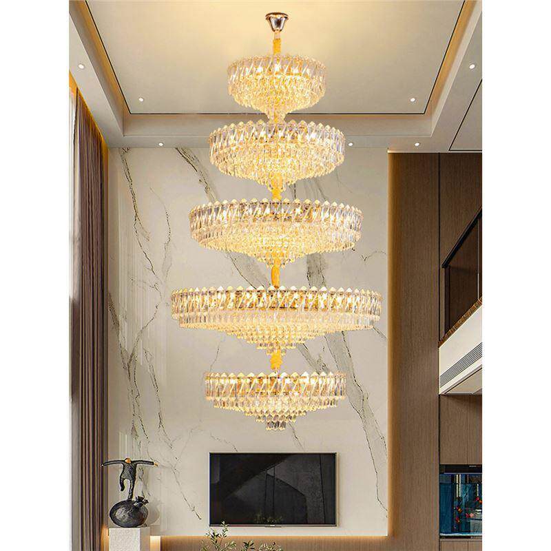 别墅复式楼客厅大吊灯挑空跃层挑高楼中楼高端大气现代轻奢水晶灯