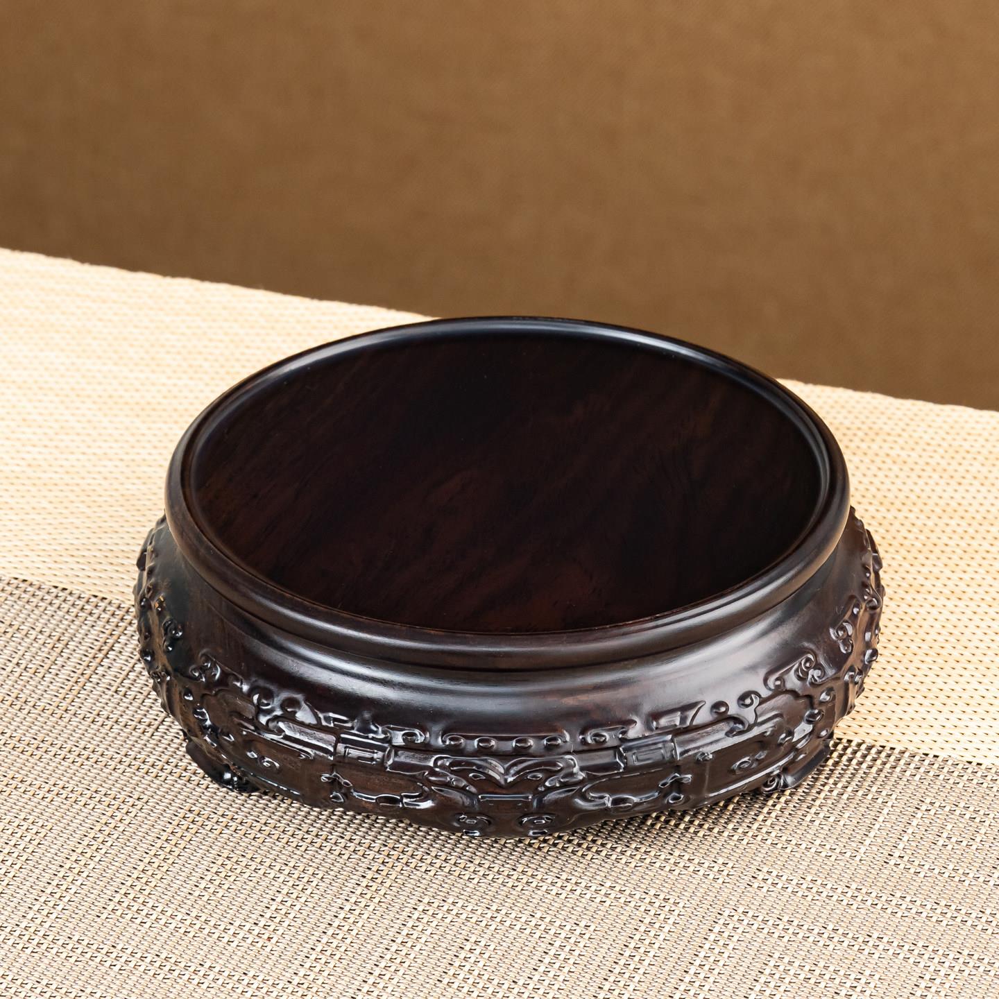 黑檀实木圆形底座摆件花瓶盆鱼景酒坛工高艺品茶壶承XC14重托架缸
