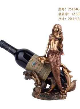 跨境新品树脂欧式美女红酒架酒柜客厅家居装饰果盘摆设香槟金摆件