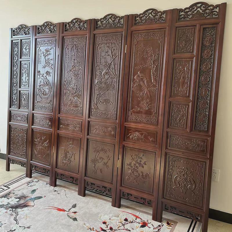 cs中式仿古屏风 隔断东阳木雕客厅折屏 实木双面雕花酒店办公室玄