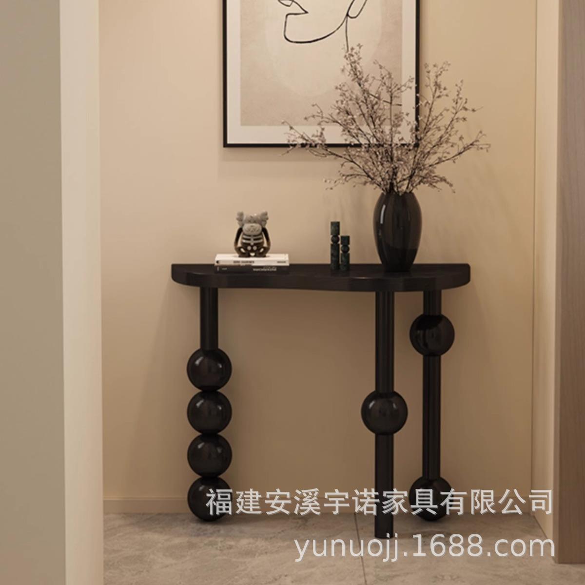 玄关桌侘寂风实木条案中古玄关台中古玄关桌过道实木玄关桌端景台图片