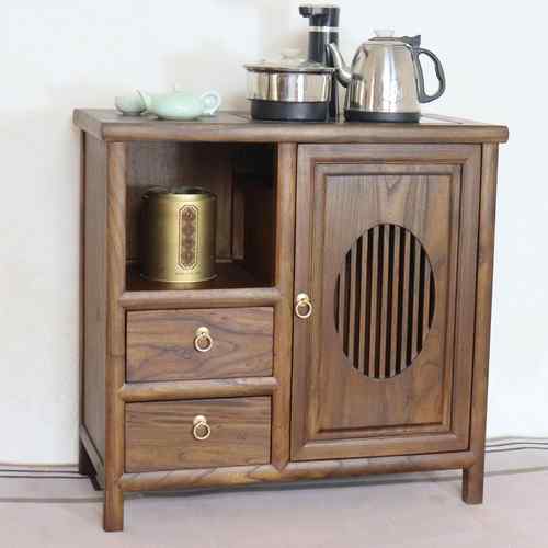 L7物新中式茶水柜简约客厅实餐边柜榆木移小木茶NZD台动多功能置