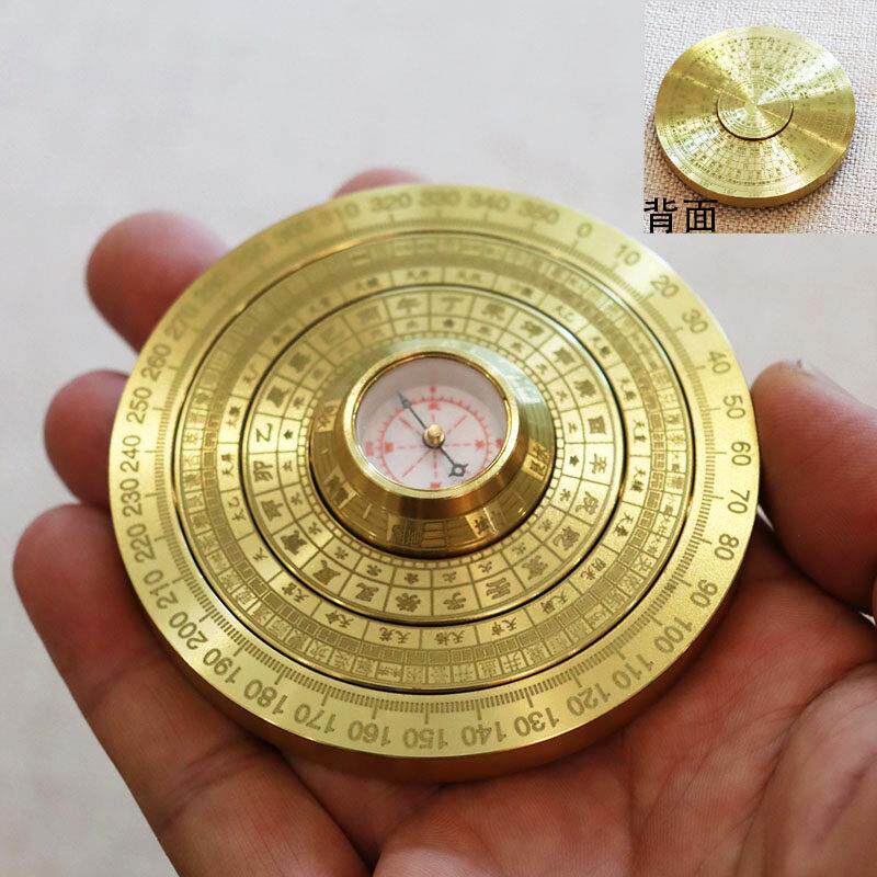 黄铜罗盘指尖陀螺太极八卦多层旋转罗庚盘随身大尺码手把件装饰摆