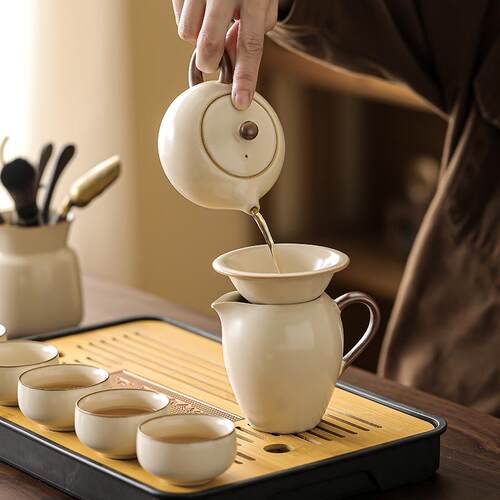 几欢汝窑茶具套装家用泡茶专用陶瓷茶杯茶盘茶壶高档轻奢喝茶茶具