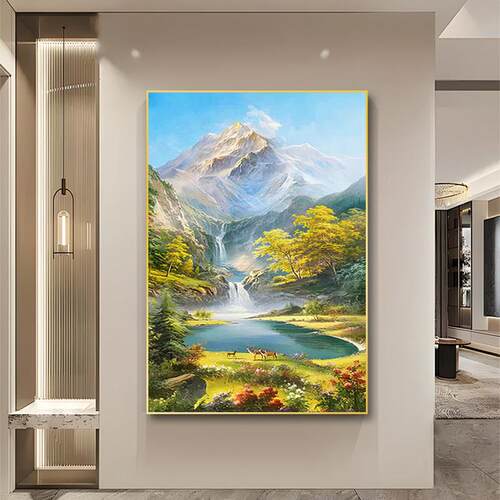 日照金山客厅玄关挂画沙发背景墙落地装饰画现代简约聚宝盆山水画