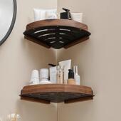 北欧轻奢胡桃实木卫生间三角JEH置三物架室所角架子墙角转浴角厕