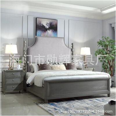 美式床乡村.18米QED轻奢双床主人卧简美灰色复古软包婚床