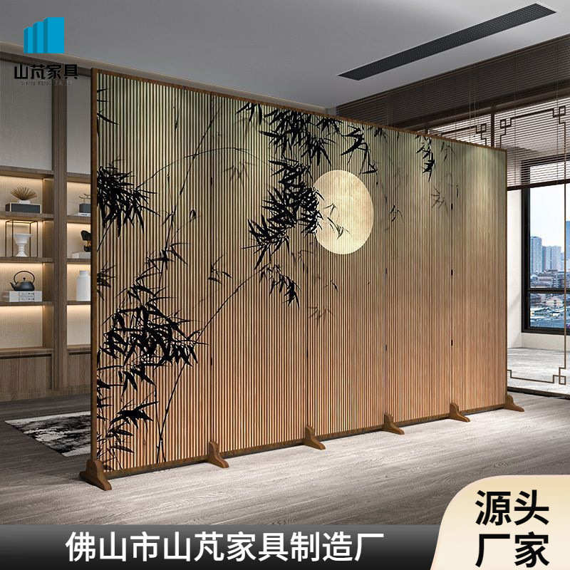 新中式屏风隔断客厅茶室酒店进门玄关装饰简易可折叠移动竹子折屏