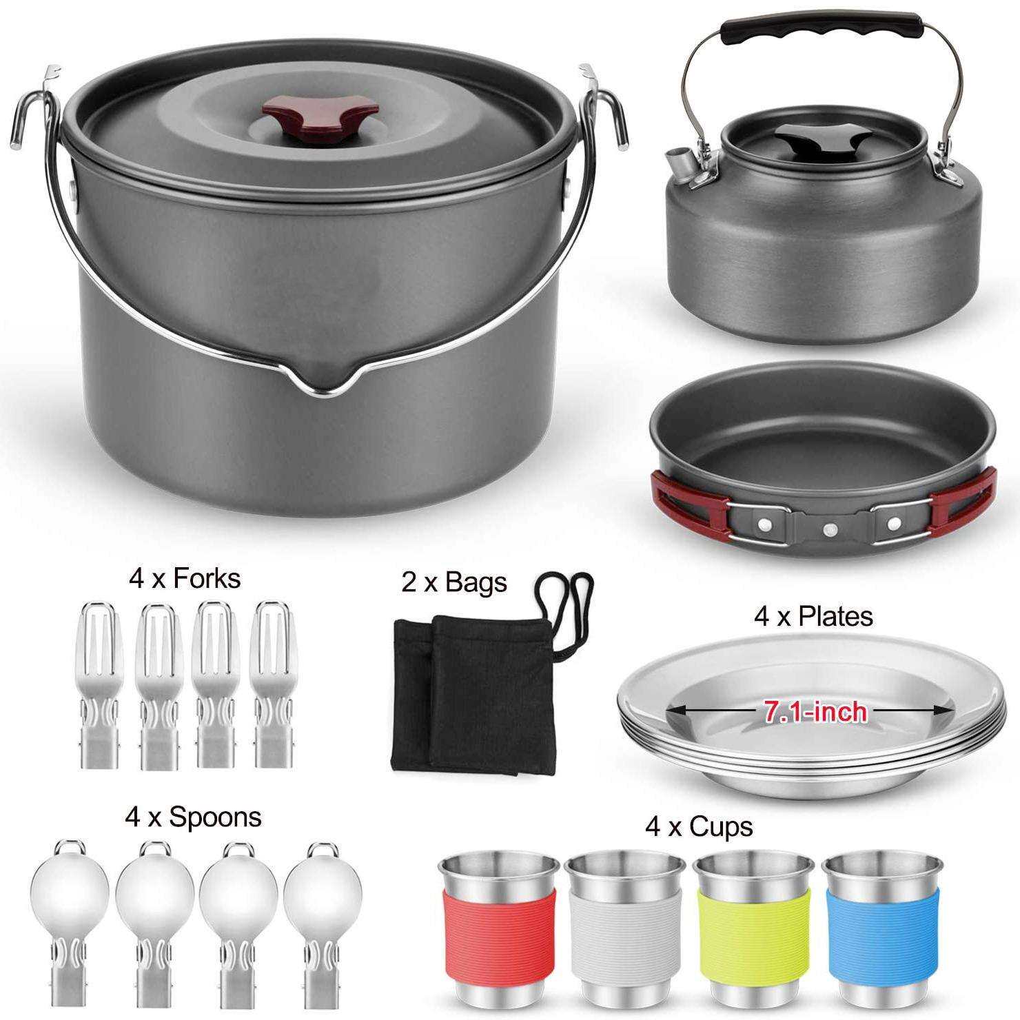 户外用品 亚马逊热卖野营套锅水壶户外锅具露营炊具茶壶吊锅组合