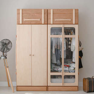 衣橱平开门实木透明衣柜儿童房组合收纳柜抽屉