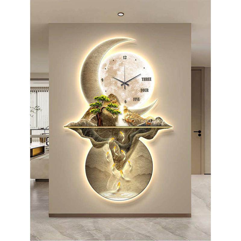 玄关山水画图轻画挂画走廊带新款奢中式过道九墙壁装饰画鱼钟表新,家居饰品,现代装饰画,淘宝优惠券,粉丝福利购,淘宝优惠卷