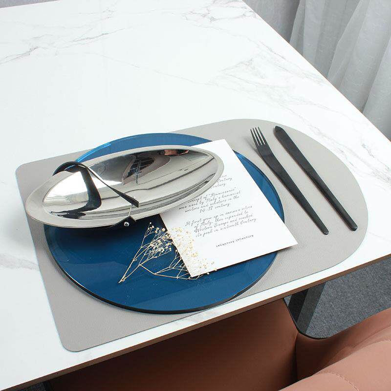 22N-9双层椭圆不锈钢配蓝色水晶盘轻奢样板间餐具套装软装摆台