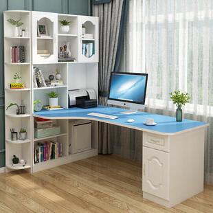 转角书桌书架组合简易家用卧室书柜一体学习写字桌角落电脑台式桌