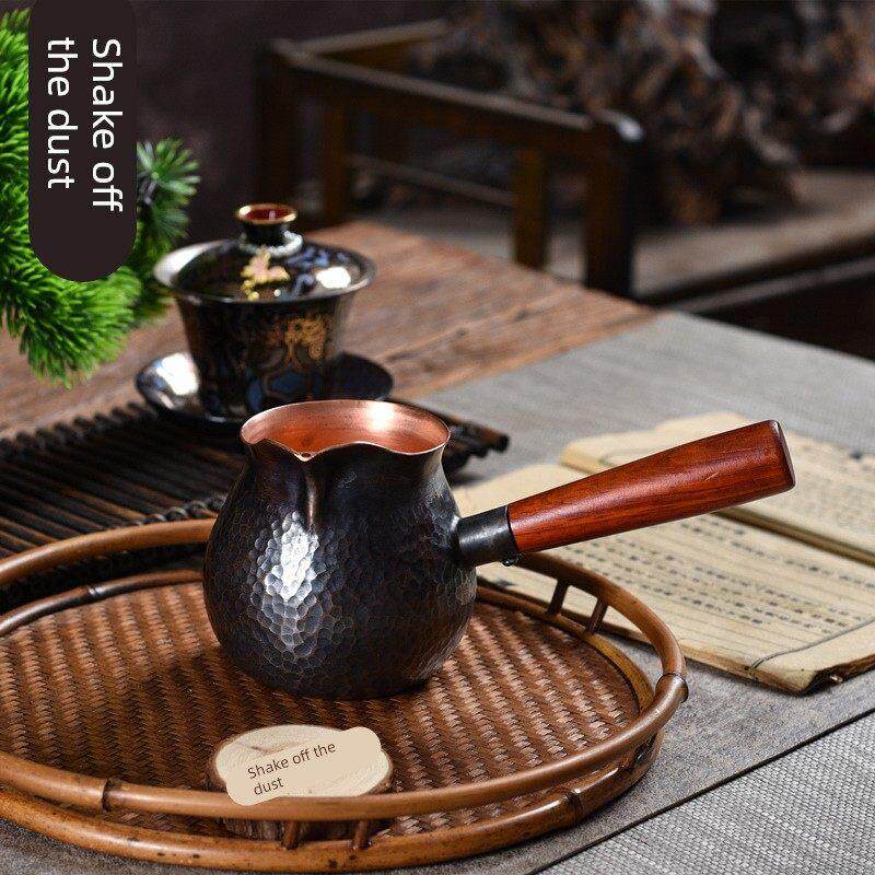 来福紫铜公道杯 纯铜煮茶罐罐 围炉煮茶侧把烤茶罐捶纹家用煮茶壶