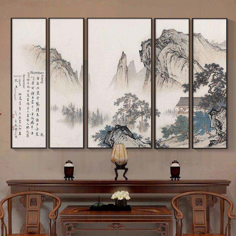 山水五部中殿画客厅挂画新中国风乡村堂民居大气装饰画宗祠自建室