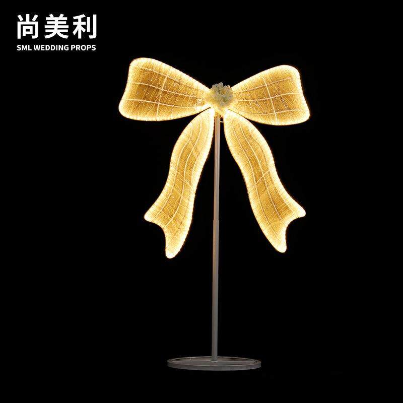 尚美利新品金色铁艺大型蝴蝶结别针婚礼婚庆背景装饰品挂件路引灯