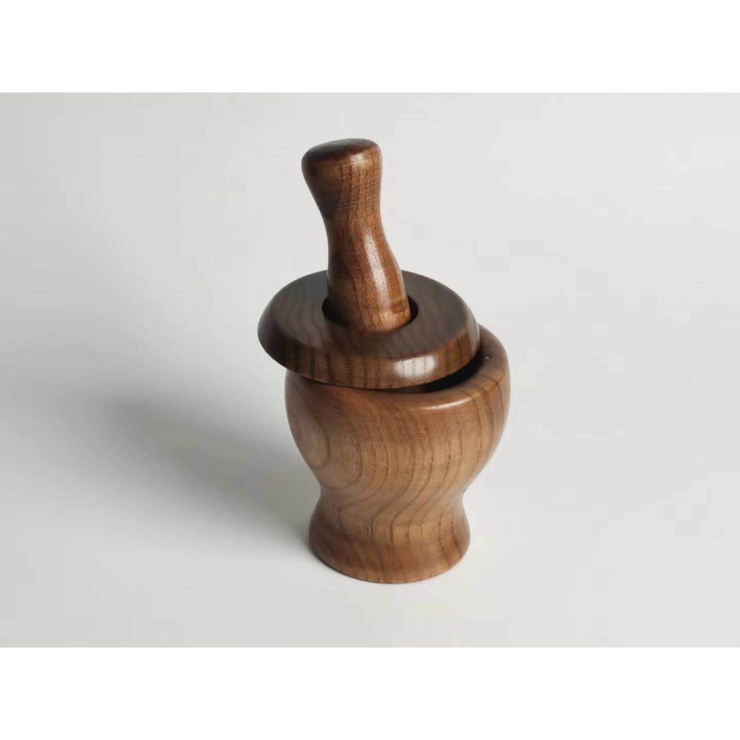 高档实木木捣质压蒜器石臼手动捣蒜罐蒜神器家用研磨蒜器臼子压擂