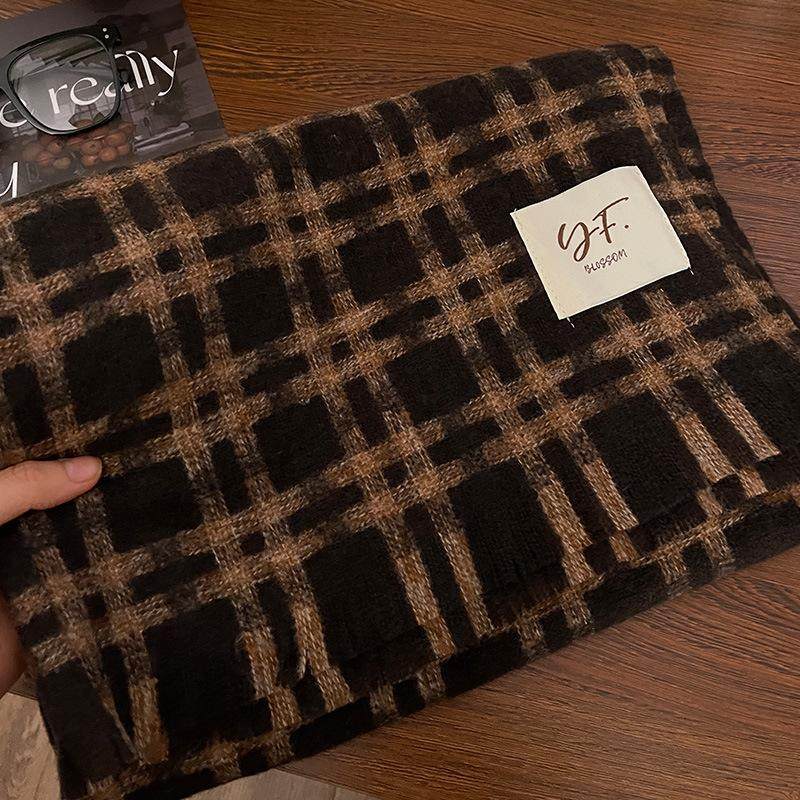 围巾女秋冬季2024新款格子韩系加厚英伦风披肩高级感氛围保暖围脖