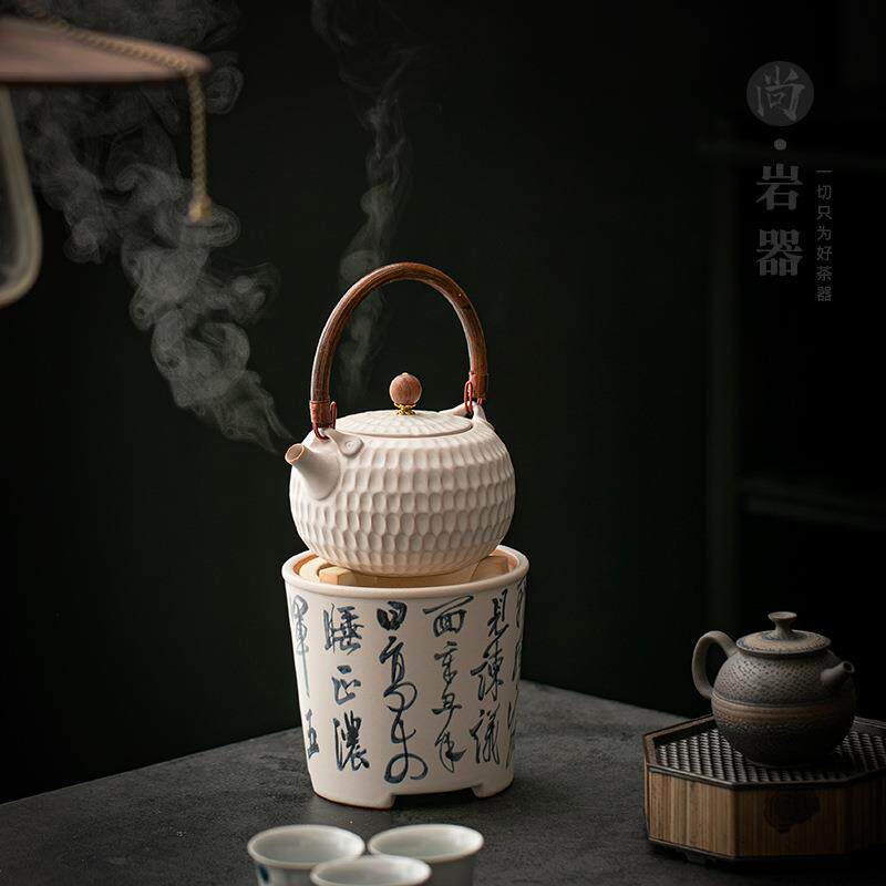 复古白色茶壶陶瓷提梁壶带过滤单壶煮茶壶炭炉电陶炉加热泡茶壶