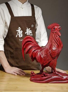 红花梨木雕大公鸡摆件木质动物十二生肖鸡家居电视柜装饰品工艺品