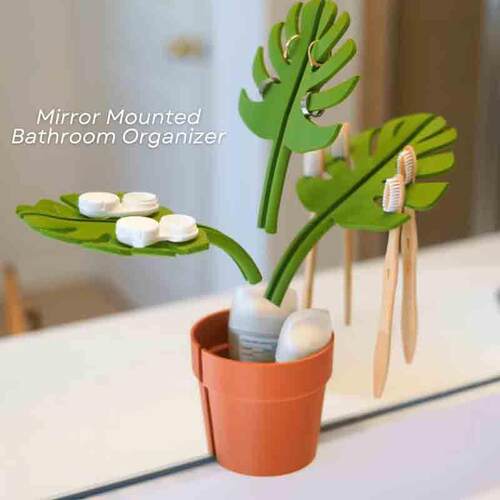 跨境新款Mirror Monstera - Bathroom Organizer镜面龟背竹牙刷架