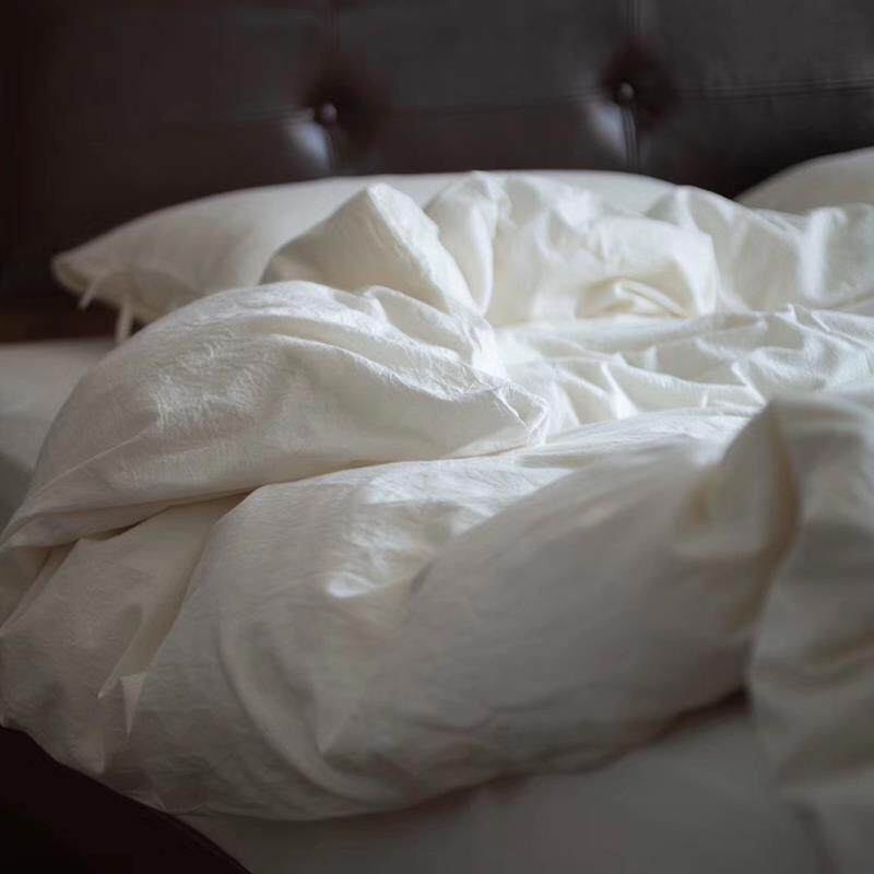 高档日式A类纯棉裸睡四件套个性纯白色酒店被套床单笠床宿上民用