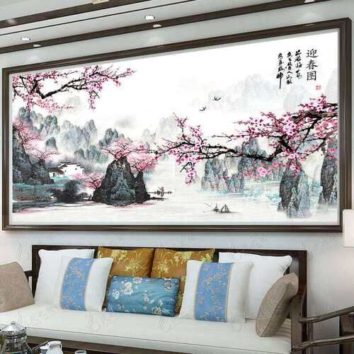 蒙娜丽莎十字绣2024新款线绣客厅迎春图报春大幅山水画自己绣手工
