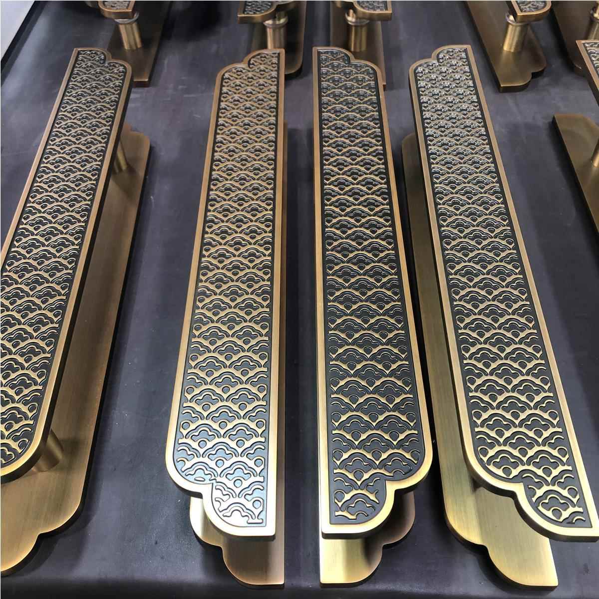 玻璃门拉手 新中式大门把手 酒店拉门实木门把手彷古雕刻古铜色