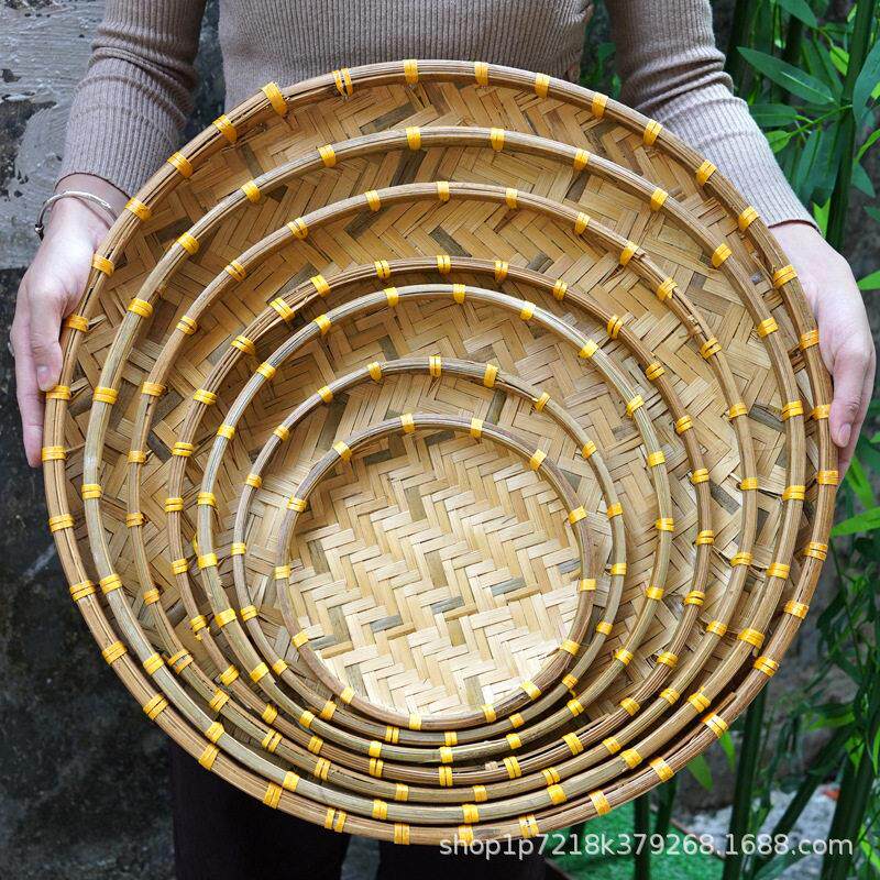 竹编簸箕家用晾晒竹筛子创意火锅特色菜盘点心小吃盘竹匾绘画装饰