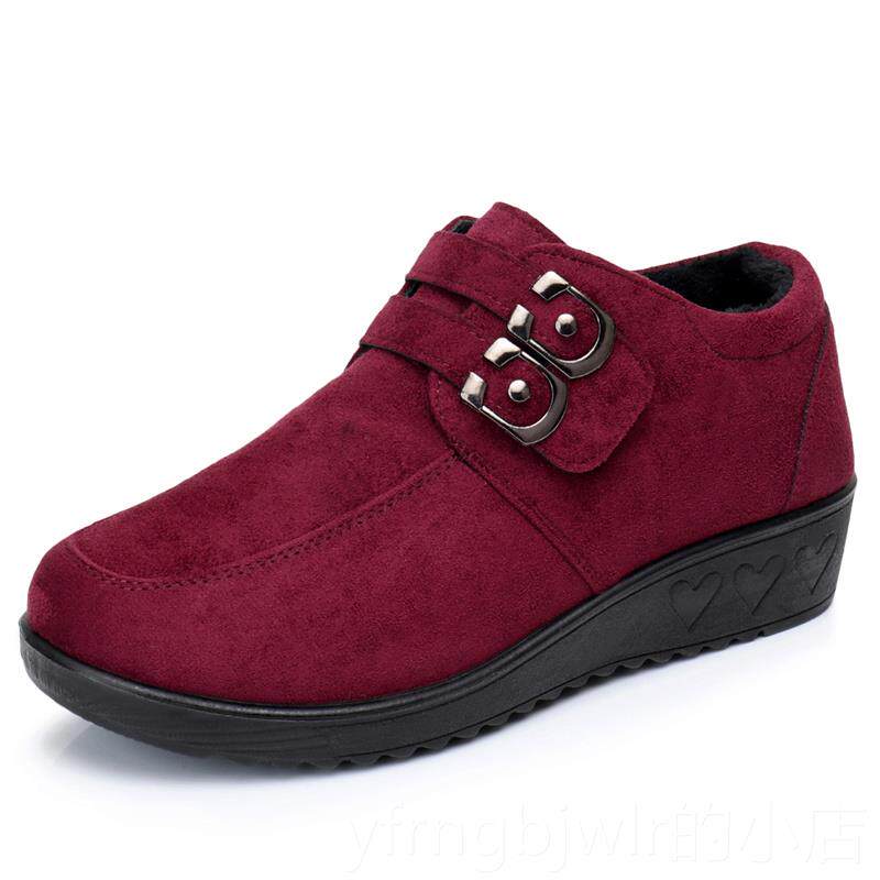 新款老北京布女秋冬滑新款加绒鞋保暖妈短靴中年妈鞋平底防软底二