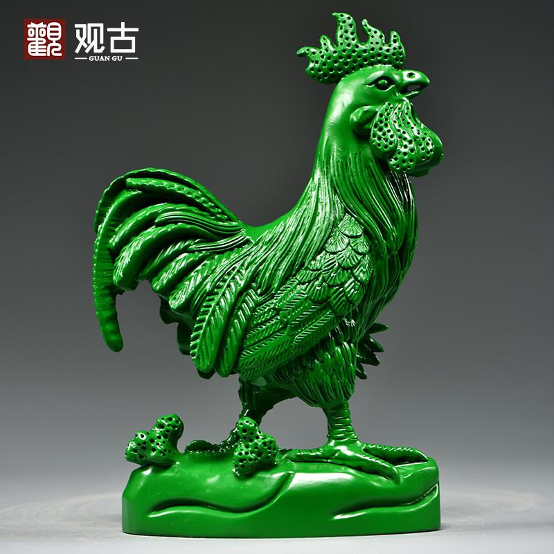 绿色实木雕刻鸡摆件纯木头十二生肖公鸡客厅电视柜装饰工艺品送礼