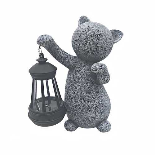 太阳能庭院灯小猫提灯日式田园工艺品摆件花园阳台家具装饰防水灯