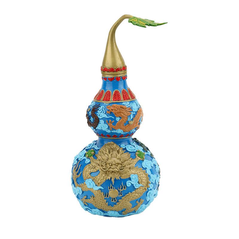 黄铜葫芦摆件彩绘五龙铜葫芦开盖葫芦家居铜器工艺品摆件
