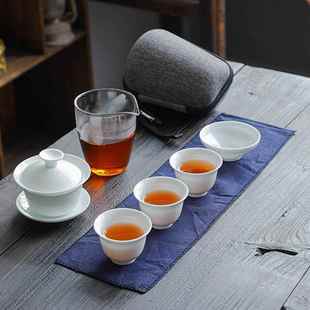 盖碗玻璃旅行茶具一壶四杯快客杯三杯套装 包户外旅游定制lo 可携式