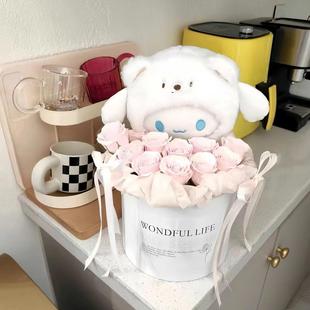 现货秒发玉桂狗玩偶花束抱抱桶生日礼物送女生闺蜜香皂花情人节礼