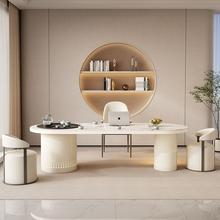 新品现代轻设一计感岩板茶ZHH桌家用奶油阳风办公泡茶奢体桌台茶